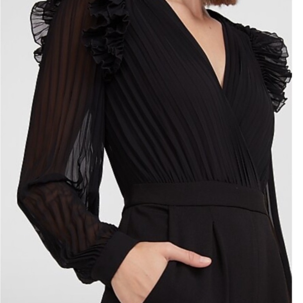 Express Black Pleated Long Sleeve Jumpsuit